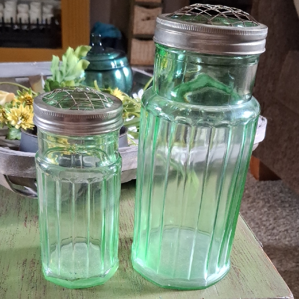 Set Of 2 Reproduction Depression Glass Frog Jars
